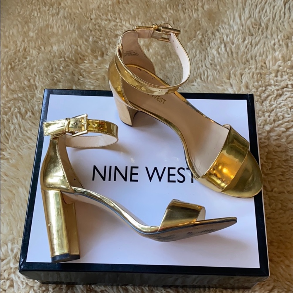 Gold Nine West Ankle Strap Heels